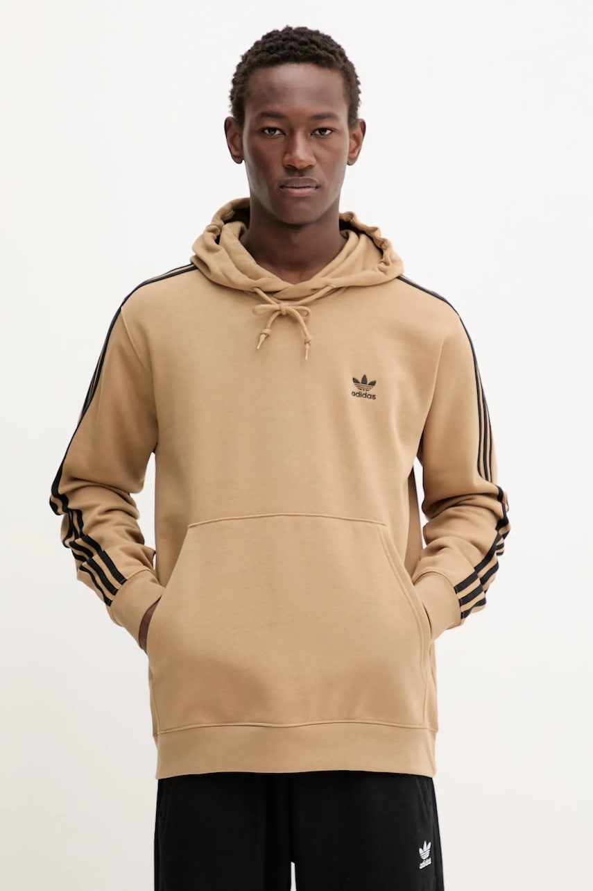 adidas Originals bluză 3-Stripes culoarea verde, cu glugă, cu imprimeu, JY1377