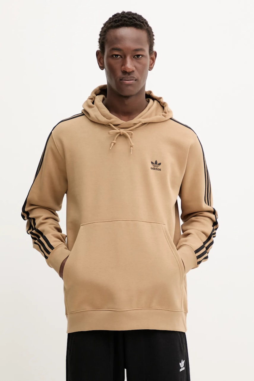 adidas Originals bluză 3-Stripes culoarea verde, cu glugă, cu imprimeu, JY1377
