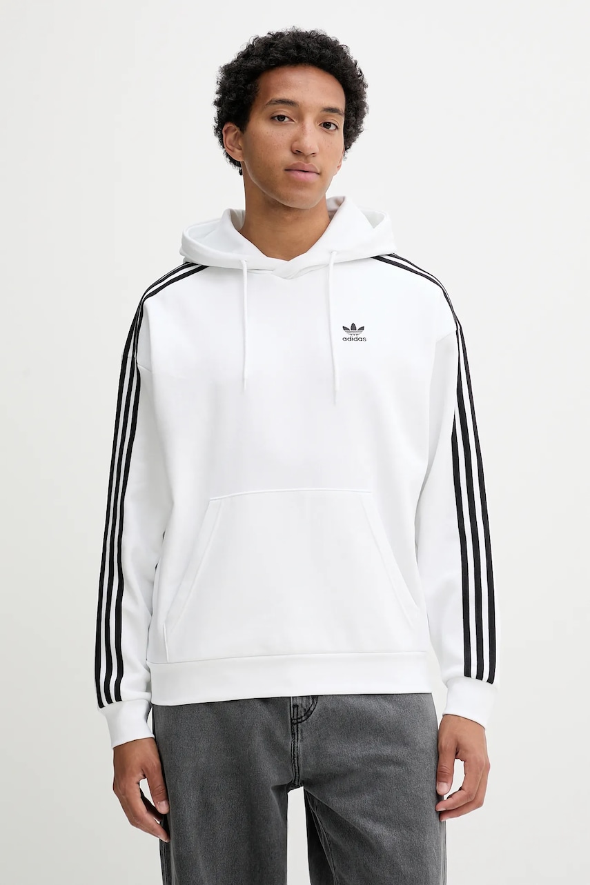 adidas Originals bluză Baggy Hoodie culoarea alb, cu glugă, cu imprimeu, JY1414