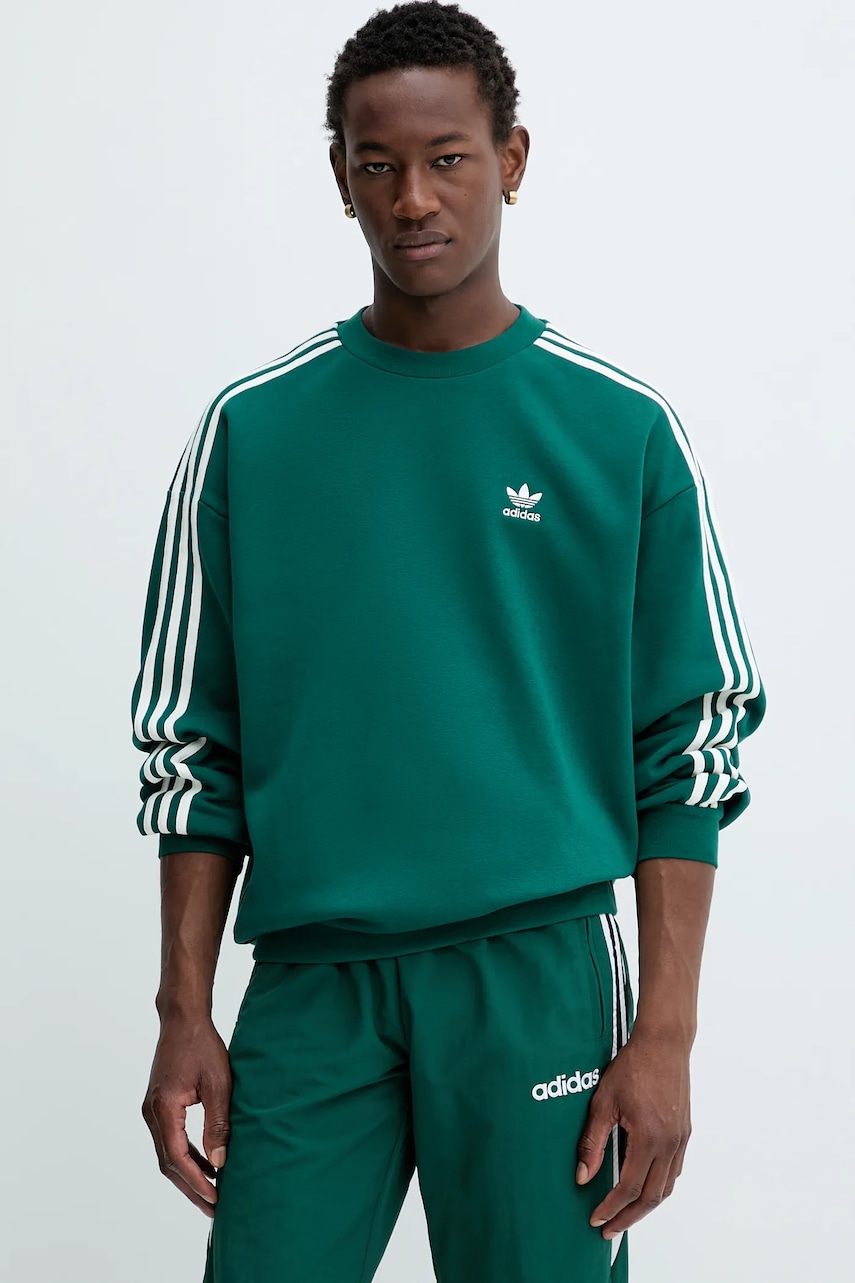 adidas Originals bluză Oversize Crew culoarea verde, cu imprimeu, KA0467