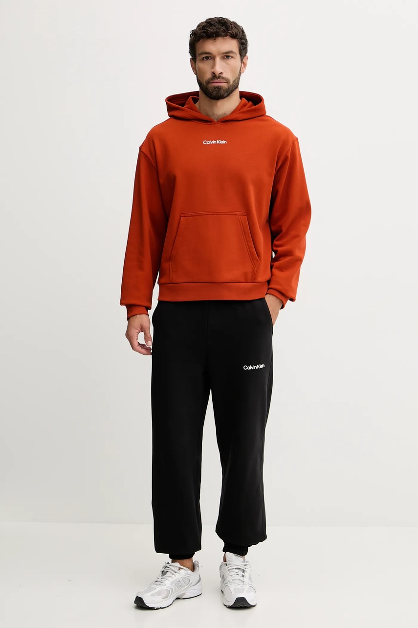 Кофта Calvin Klein Performance цвет оранжевый с капюшоном с принтом LVGMF5W302