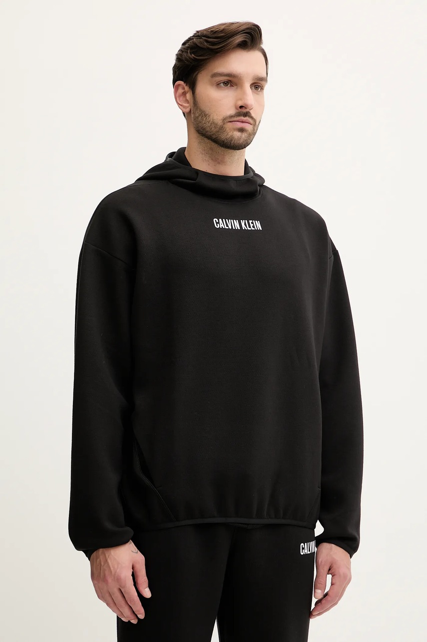 Levně Mikina Calvin Klein Performance pánská, černá barva, s kapucí, s potiskem, LVGMF5W308