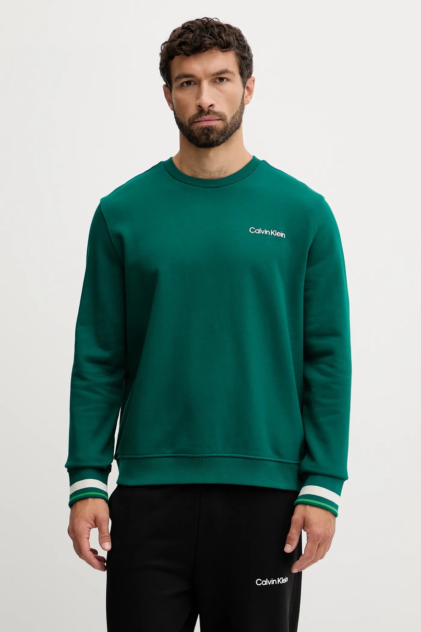 Levně Mikina Calvin Klein Performance pánská, zelená barva, s potiskem, LVGMF5W312