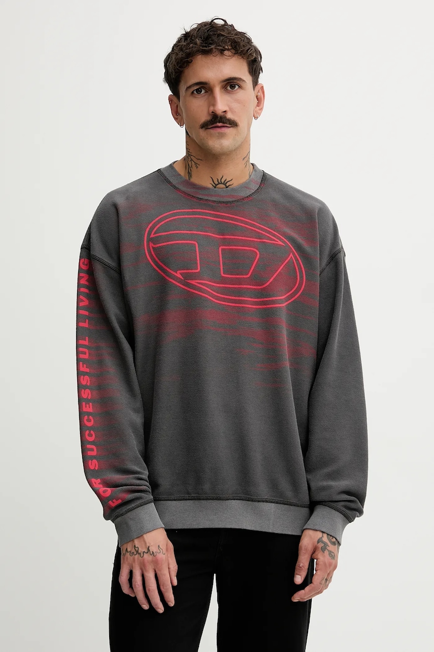 Diesel bluză S-BOXT-T1 culoarea gri, cu imprimeu, A18654.0AGCB