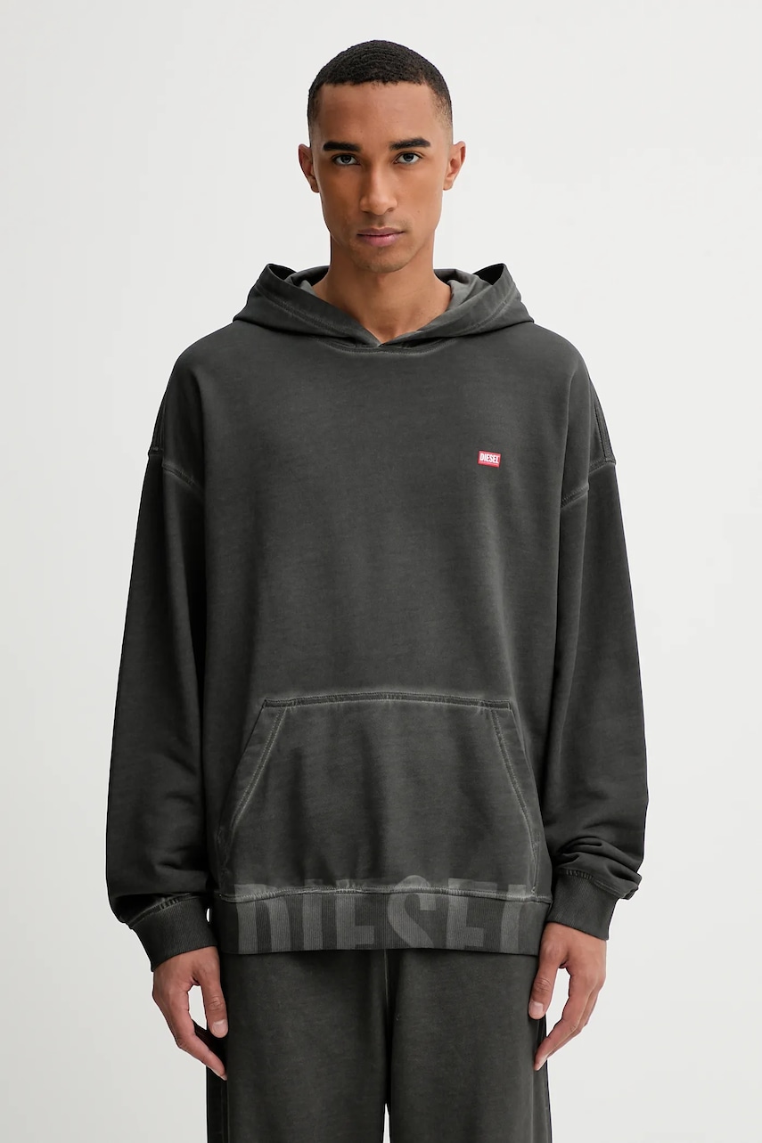 Diesel hanorac de bumbac S-BOXT-HOOD-T4 culoarea gri, cu glugă, cu imprimeu, A19333.0IKBR