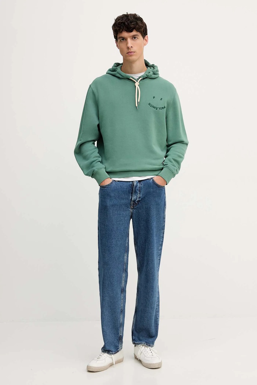 Хлопковая кофта PS Paul Smith цвет зелёный с капюшоном с аппликацией M2R-217Z-T22469 Хлопковая кофта PS Paul Smith цвет зелёный с капюшоном с аппликацией M2R-217Z-T22469