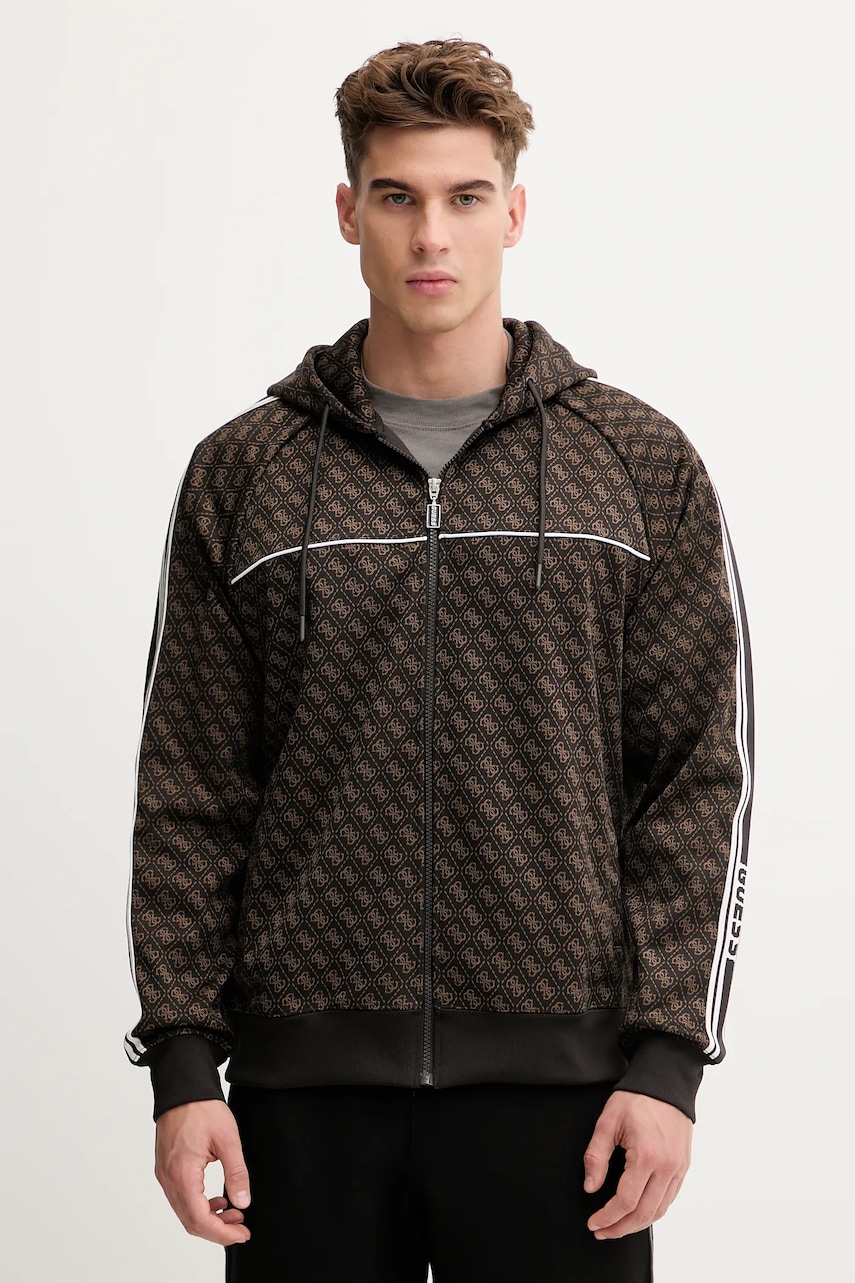 Ανδρικά φούτερ με φερμουάρ guess σε καφε