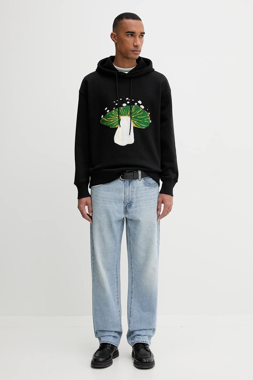 Хлопковая кофта MSGM цвет чёрный с капюшоном с аппликацией 3940MM124.257795