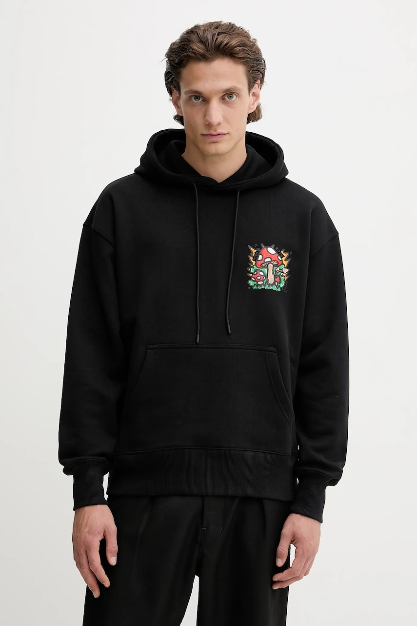 MSGM hanorac de bumbac culoarea negru, cu glugă, cu imprimeu, 3940MM114.257795