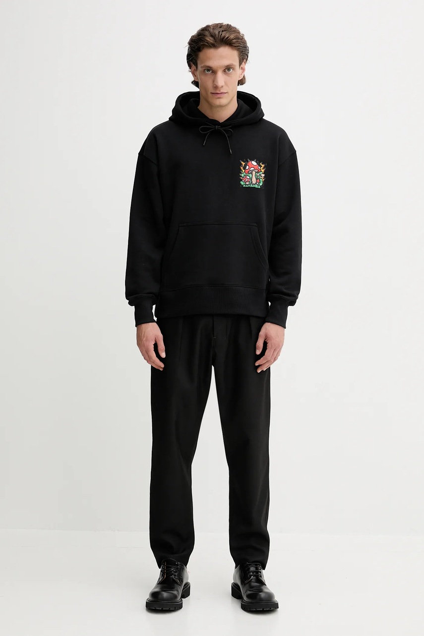 Хлопковая кофта MSGM цвет чёрный с капюшоном с принтом 3940MM114.257795