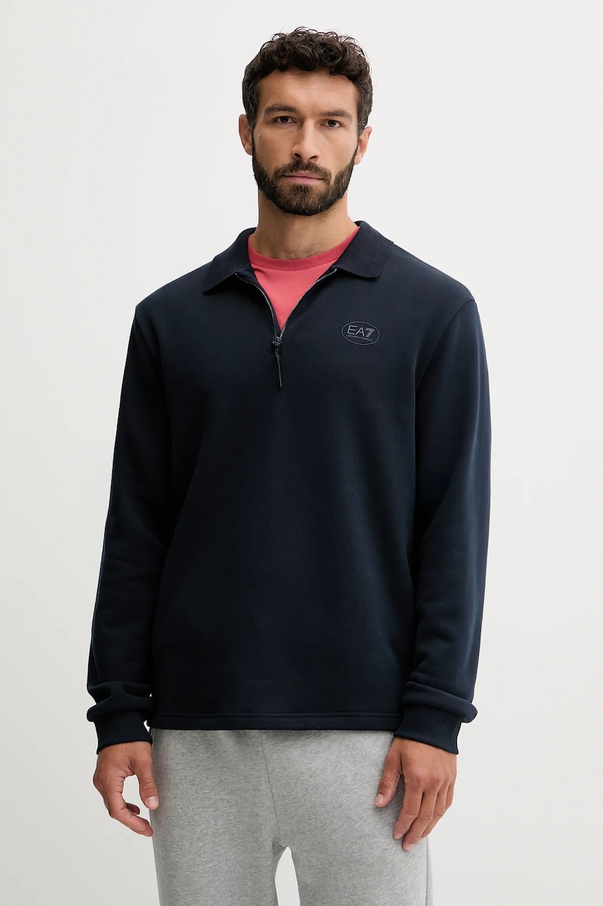 Levně Bavlněná mikina EA7 Emporio Armani pánská, tmavomodrá barva, s potiskem, AF12661.7M000883
