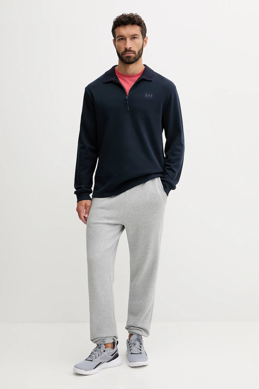 Хлопковая кофта EA7 Emporio Armani цвет синий с принтом AF12661.7M000883 Хлопковая кофта EA7 Emporio Armani цвет синий с принтом AF12661.7M000883