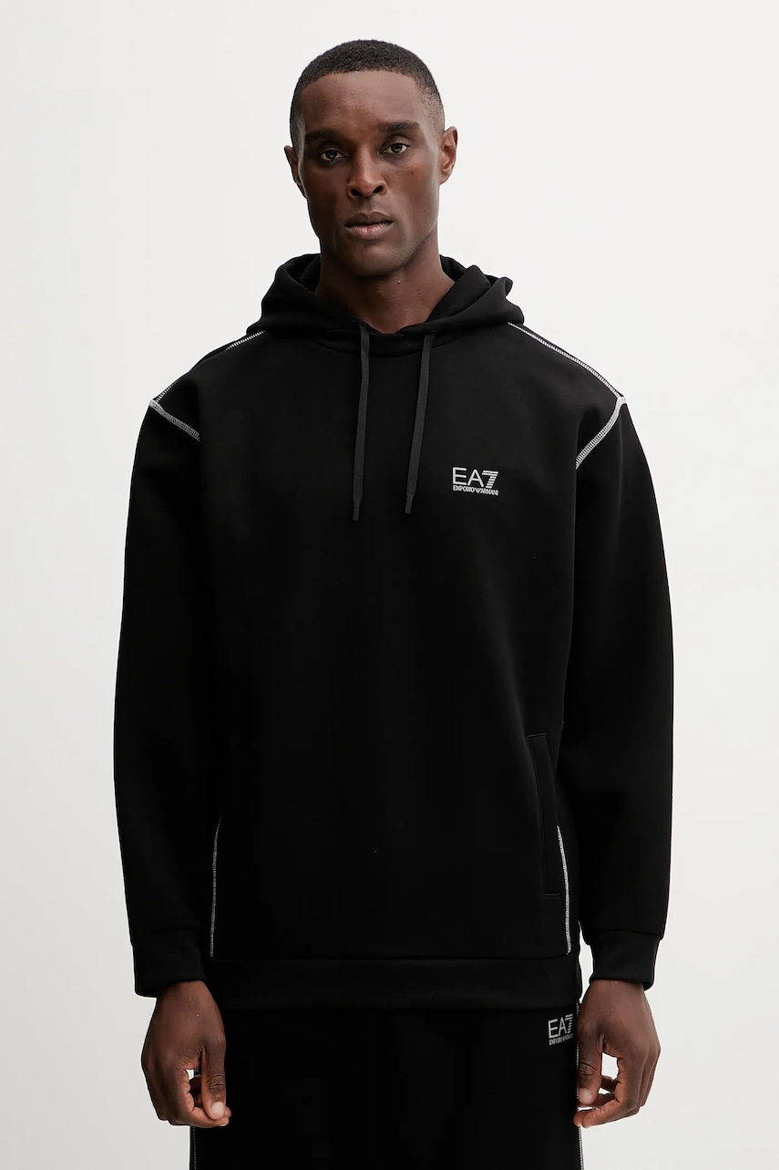 Levně Mikina EA7 Emporio Armani pánská, černá barva, s kapucí, s aplikací, AF13538.7M000660