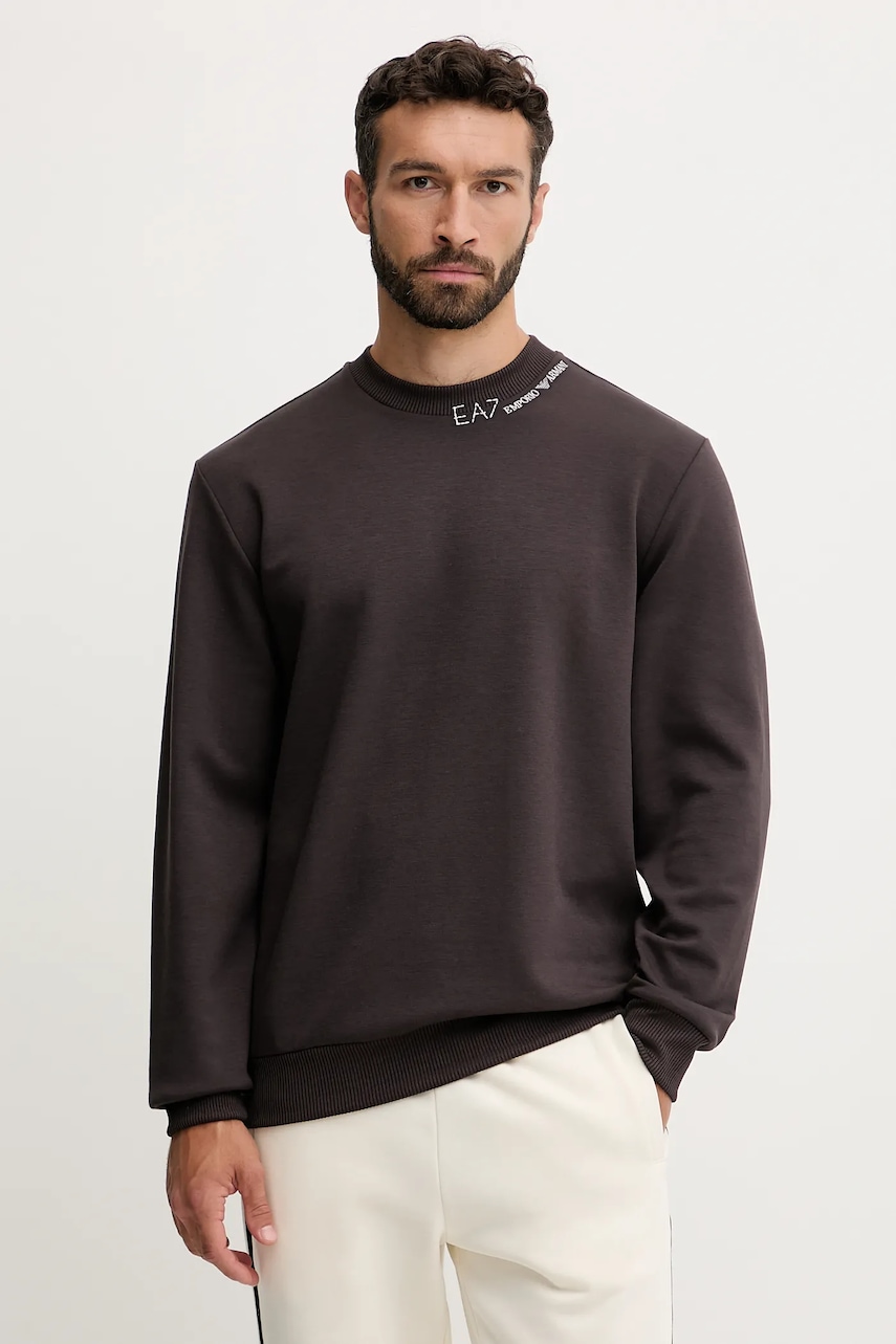 Levně Mikina EA7 Emporio Armani pánská, hnědá barva, hladká, AF13799.7X000149