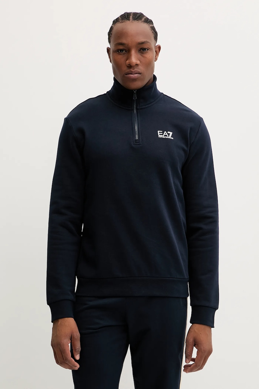 Levně Mikina EA7 Emporio Armani pánská, tmavomodrá barva, s potiskem, PJVTZ.8NPM35