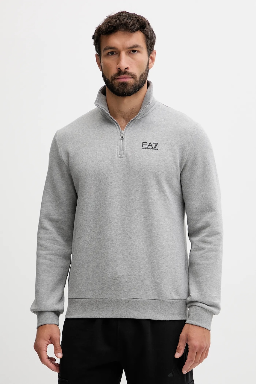Levně Mikina EA7 Emporio Armani pánská, šedá barva, s potiskem, PJVTZ.8NPM35