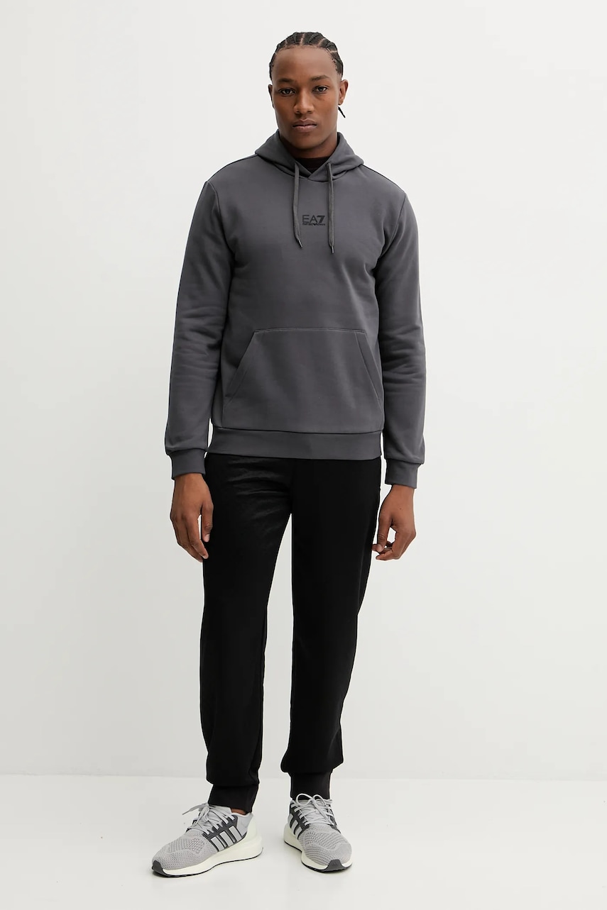 Кофта EA7 Emporio Armani цвет серый с капюшоном однотонная PJVTZ.8NPM37 Кофта EA7 Emporio Armani цвет серый с капюшоном однотонная PJVTZ.8NPM37