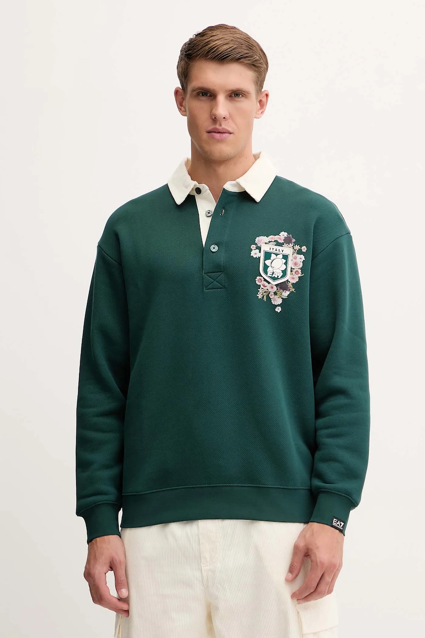 EA7 Emporio Armani hanorac de bumbac culoarea verde, cu imprimeu, AF16427.7X000142