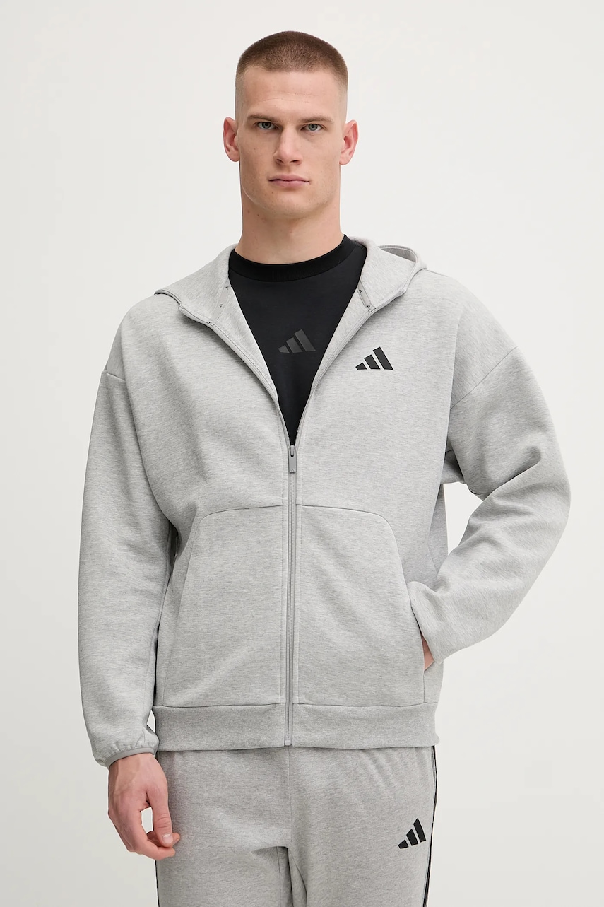 adidas bluză Future Icons culoarea gri, cu glugă, melanj, JD4945