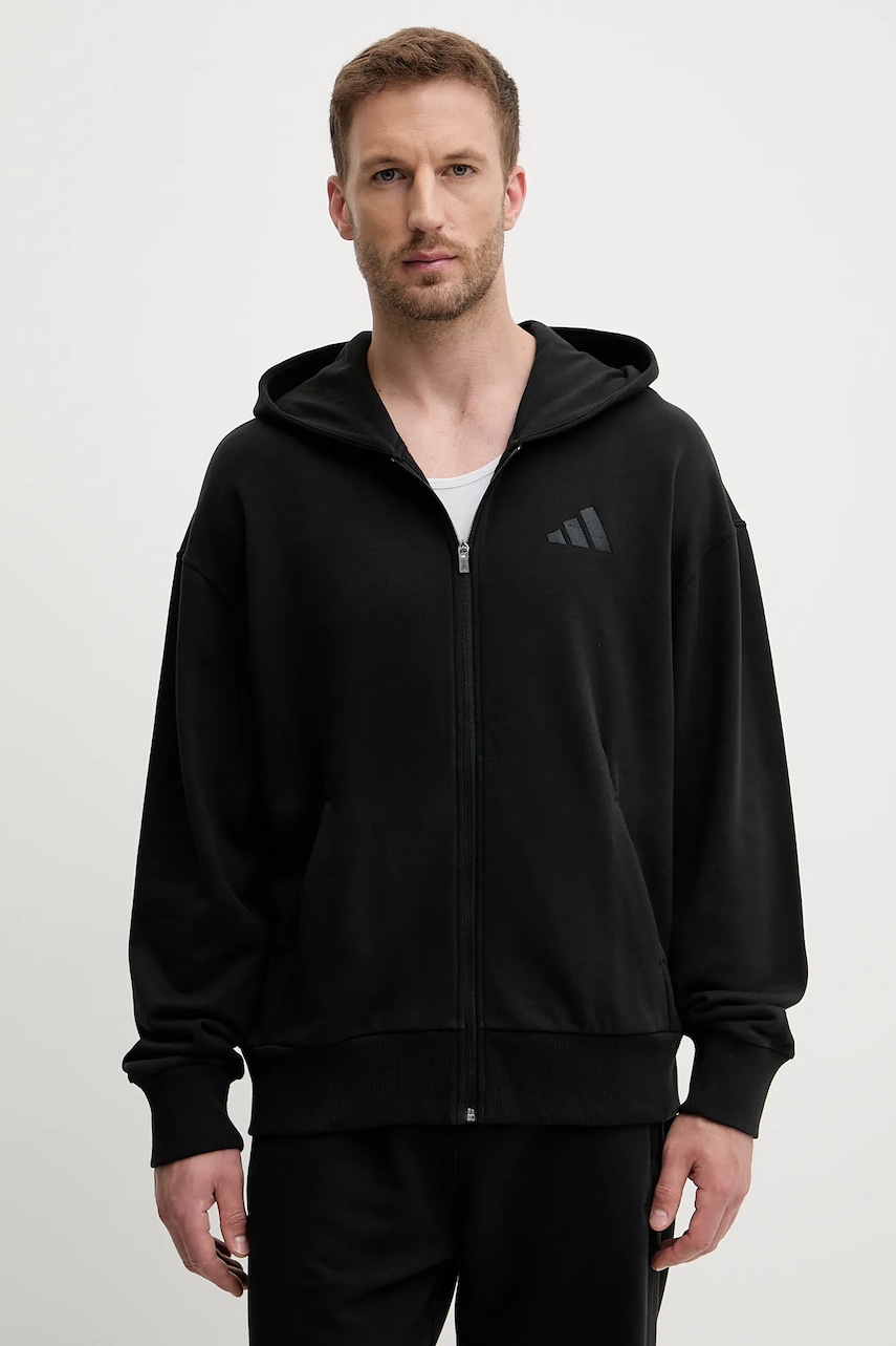 adidas hanorac de bumbac ALL SZN culoarea negru, cu glugă, uni, JI6361