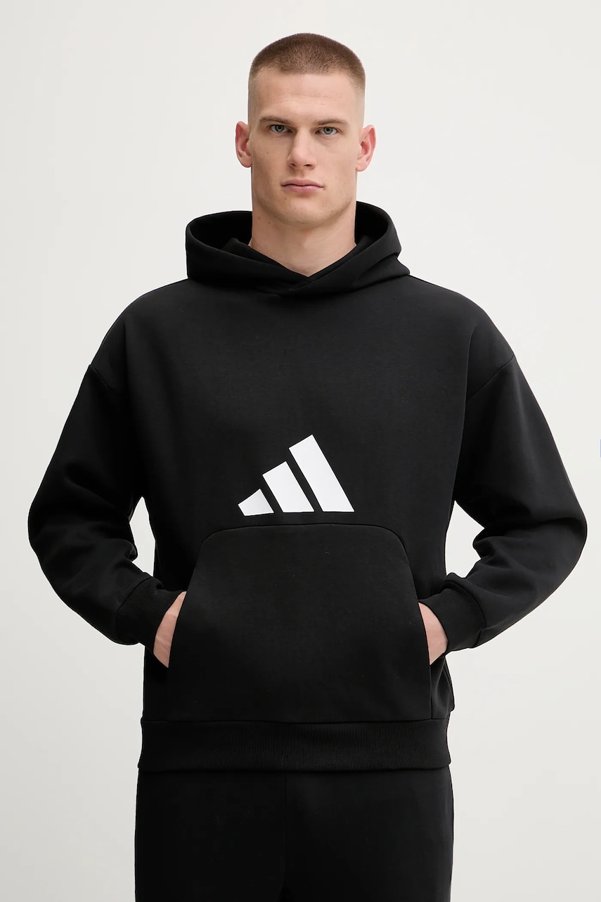 adidas bluză Future Icons culoarea negru, cu glugă, cu imprimeu, JI8769