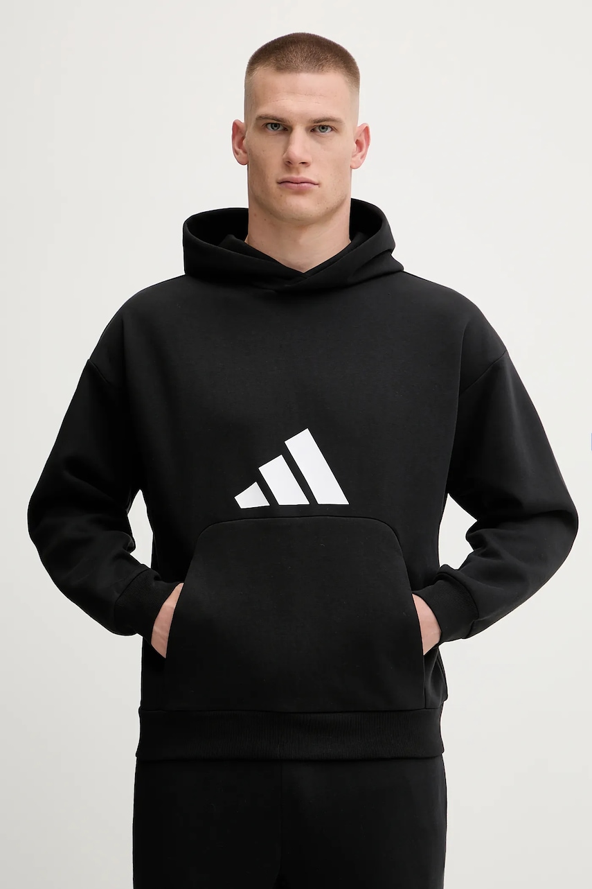 adidas bluză Future Icons culoarea negru, cu glugă, cu imprimeu, JI8769