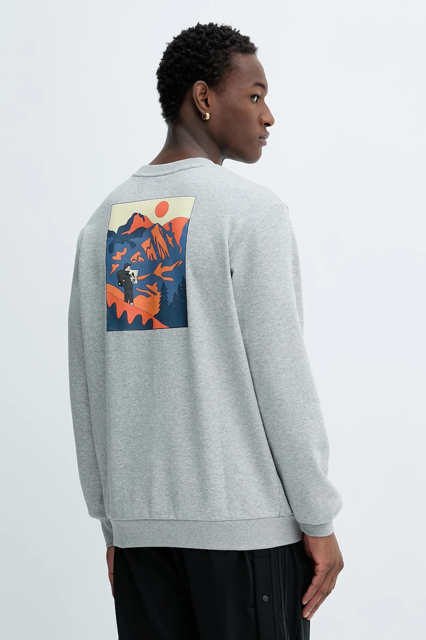 Levně Mikina adidas Doodle Hunt Hike Sweater pánská, šedá barva, s potiskem, JM6503
