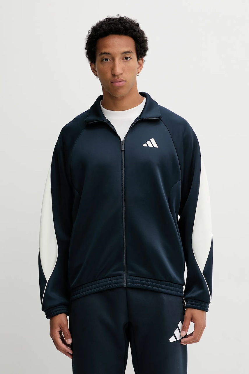 adidas bluză Stadium culoarea bleumarin, cu imprimeu, JX5617