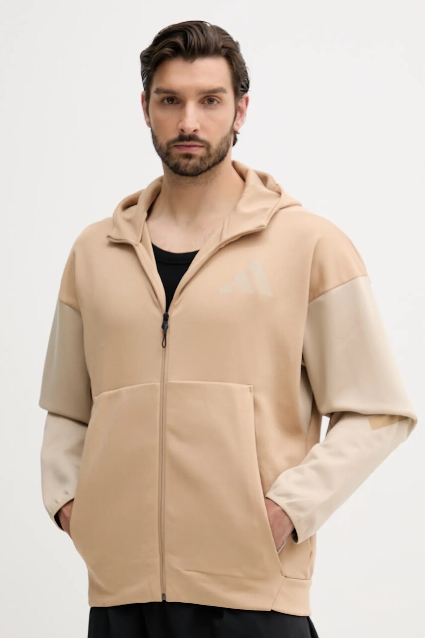 Levně Mikina adidas x Z.N.E pánská, béžová barva, s kapucí, s potiskem, JY4833
