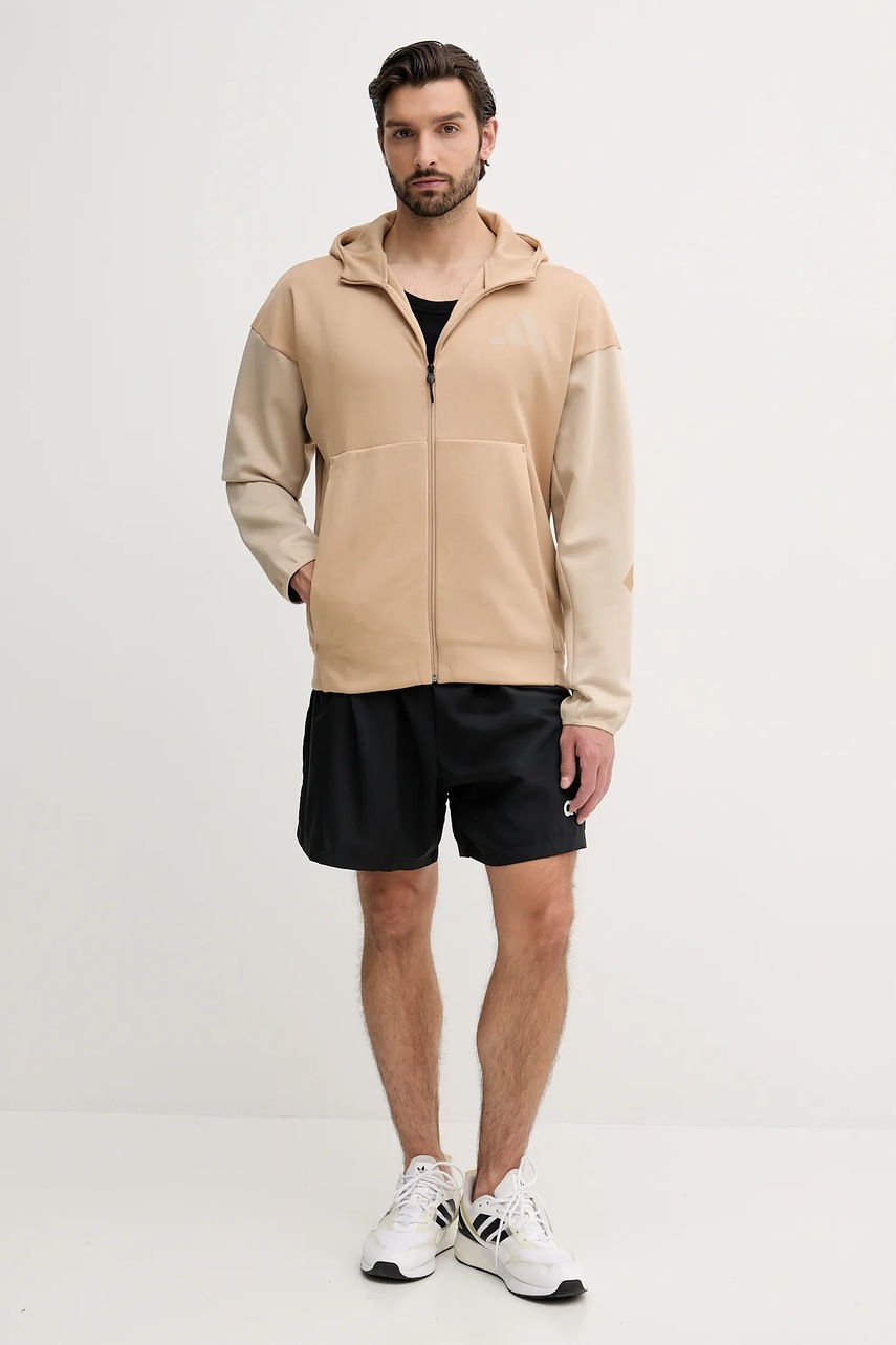 Кофта adidas x Z.N.E цвет бежевый с капюшоном с принтом JY4833