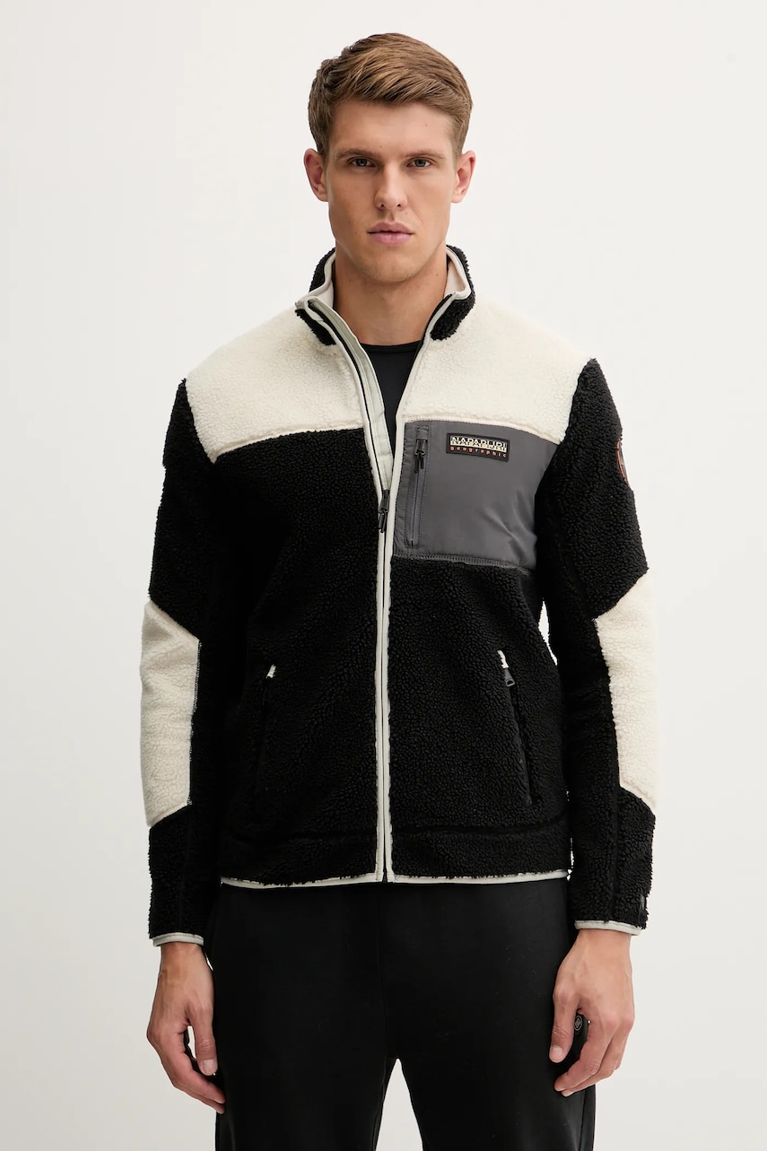 Napapijri hanorac fleece Yupik 3 culoarea negru, cu model, NP0A4GNTMCB1