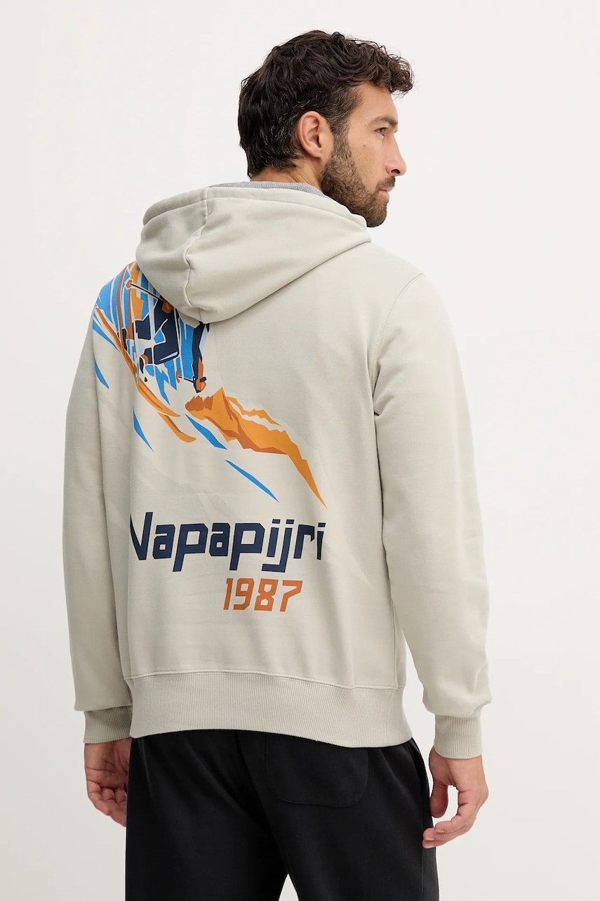 Napapijri bluza B-Fiemme culoarea gri, cu glugă, cu imprimeu, NP0A88SAH641