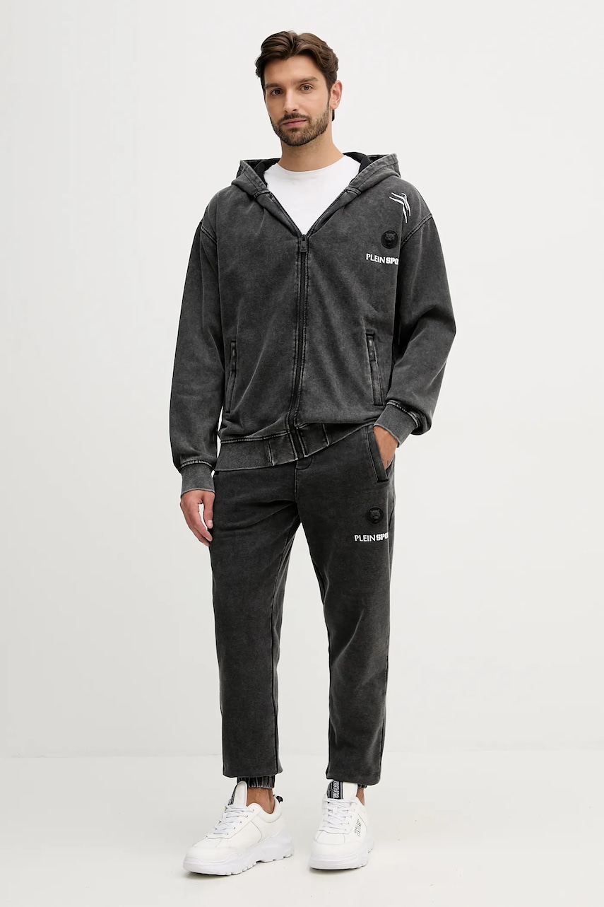 Хлопковая кофта PLEIN SPORT цвет чёрный с капюшоном с аппликацией FAEC MJB3742 SJY001N Хлопковая кофта PLEIN SPORT цвет чёрный с капюшоном с аппликацией FAEC MJB3742 SJY001N