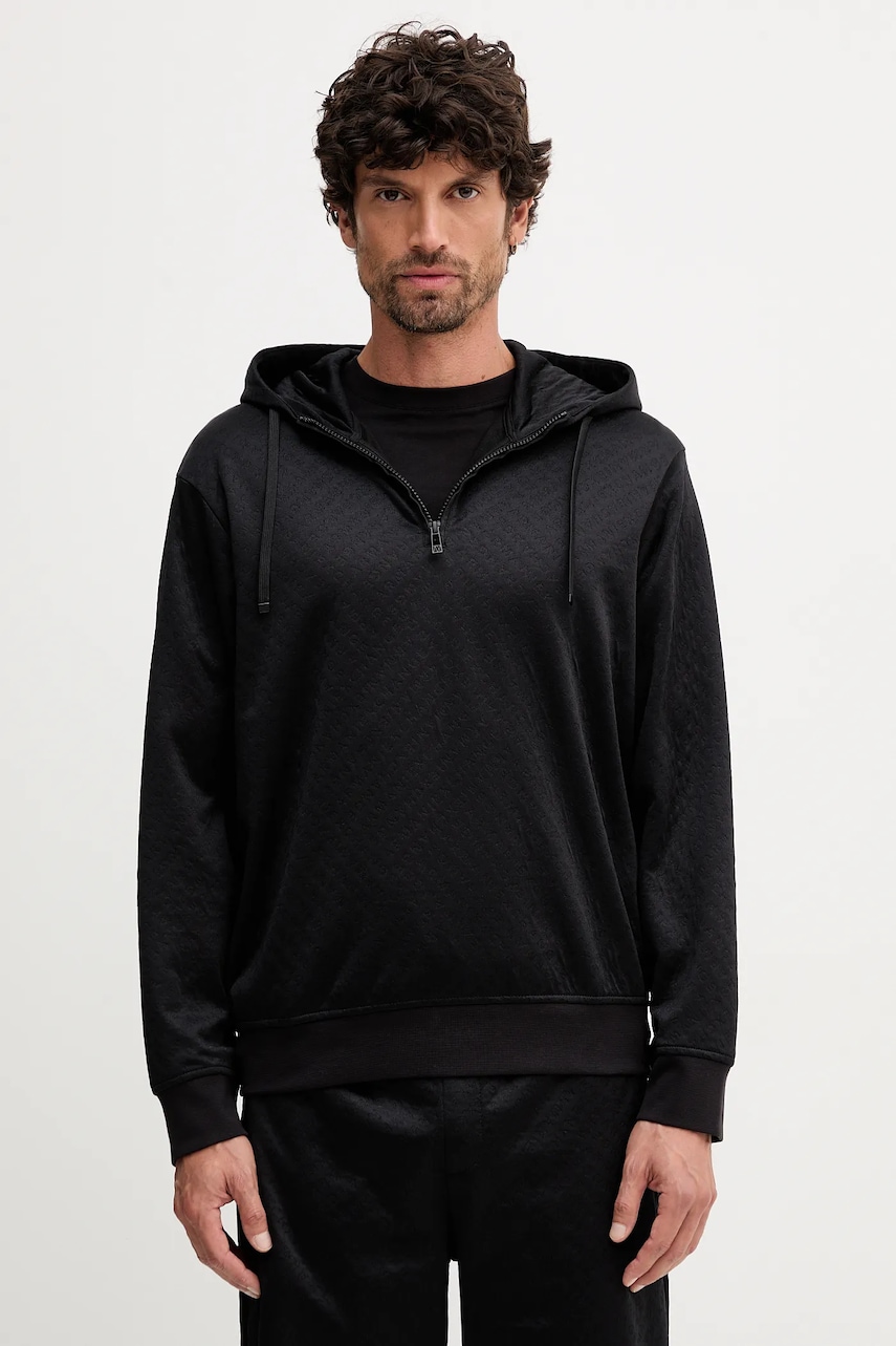 Armani Exchange bluză culoarea negru, cu glugă, uni, XM001355 AF16259