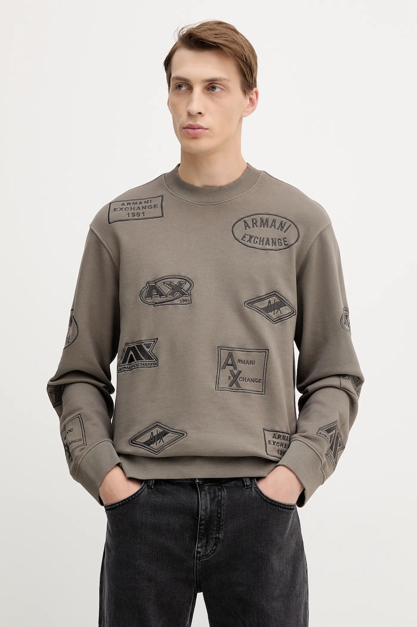 Armani Exchange hanorac de bumbac culoarea gri, cu imprimeu, XM001881 AF16281