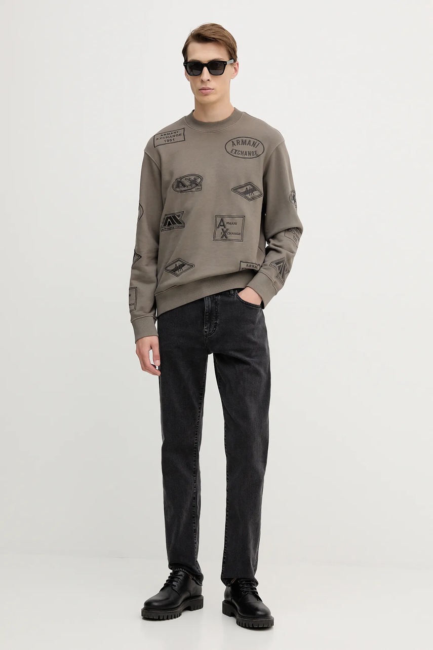 Хлопковая кофта Armani Exchange цвет серый с аппликацией XM001881 AF16281