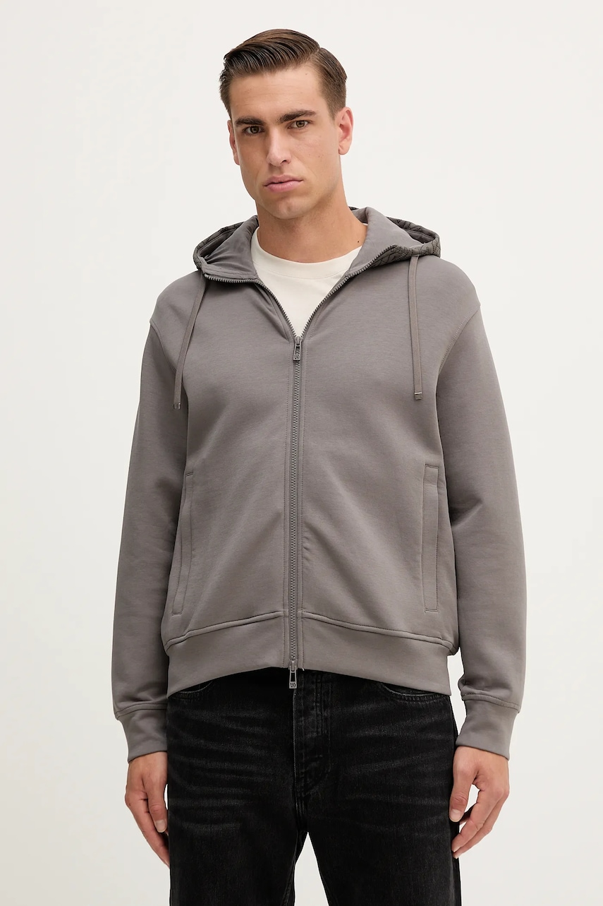 Levně Mikina Armani Exchange pánská, šedá barva, s kapucí, hladká, XM001891 AF10818