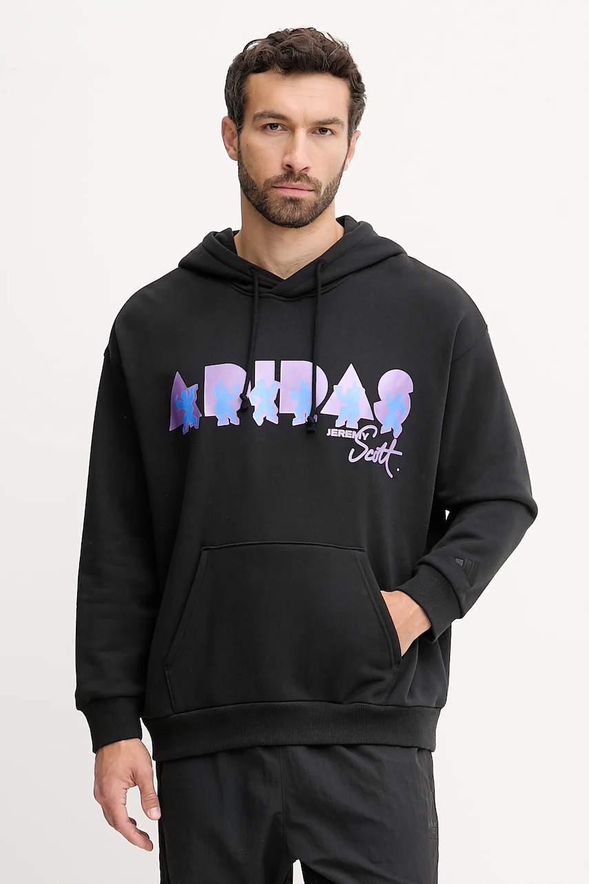 adidas Performance hanorac de bumbac PRIDE culoarea negru, cu glugă, cu imprimeu, JW1615