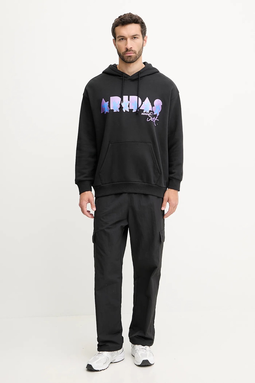 Хлопковая кофта adidas Performance PRIDE цвет чёрный с капюшоном узор JW1615