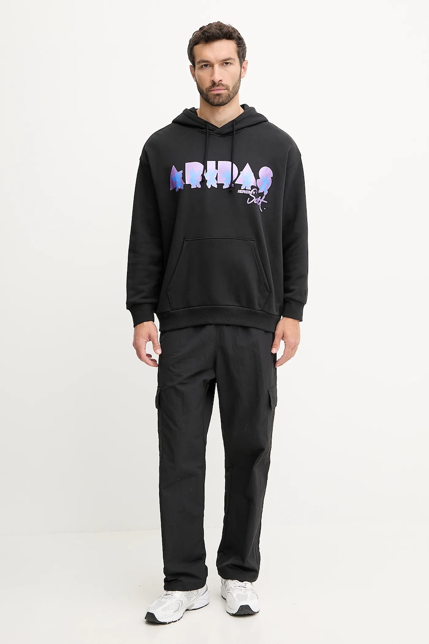 Хлопковая кофта adidas Performance PRIDE цвет чёрный с капюшоном узор JW1615 Хлопковая кофта adidas Performance PRIDE цвет чёрный с капюшоном узор JW1615