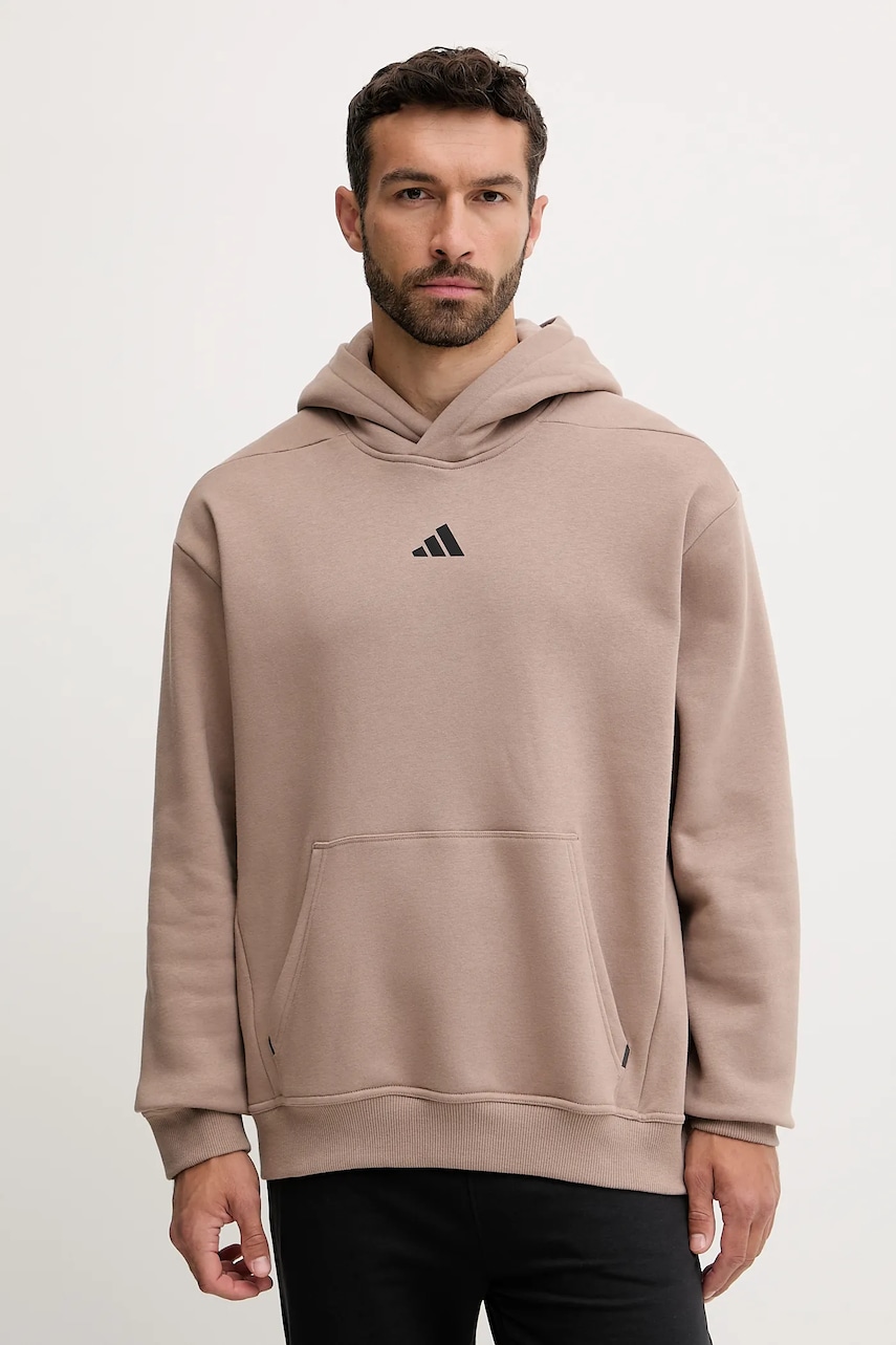 adidas Performance hanorac de antrenament POWER culoarea maro, cu glugă, uni, JZ6250