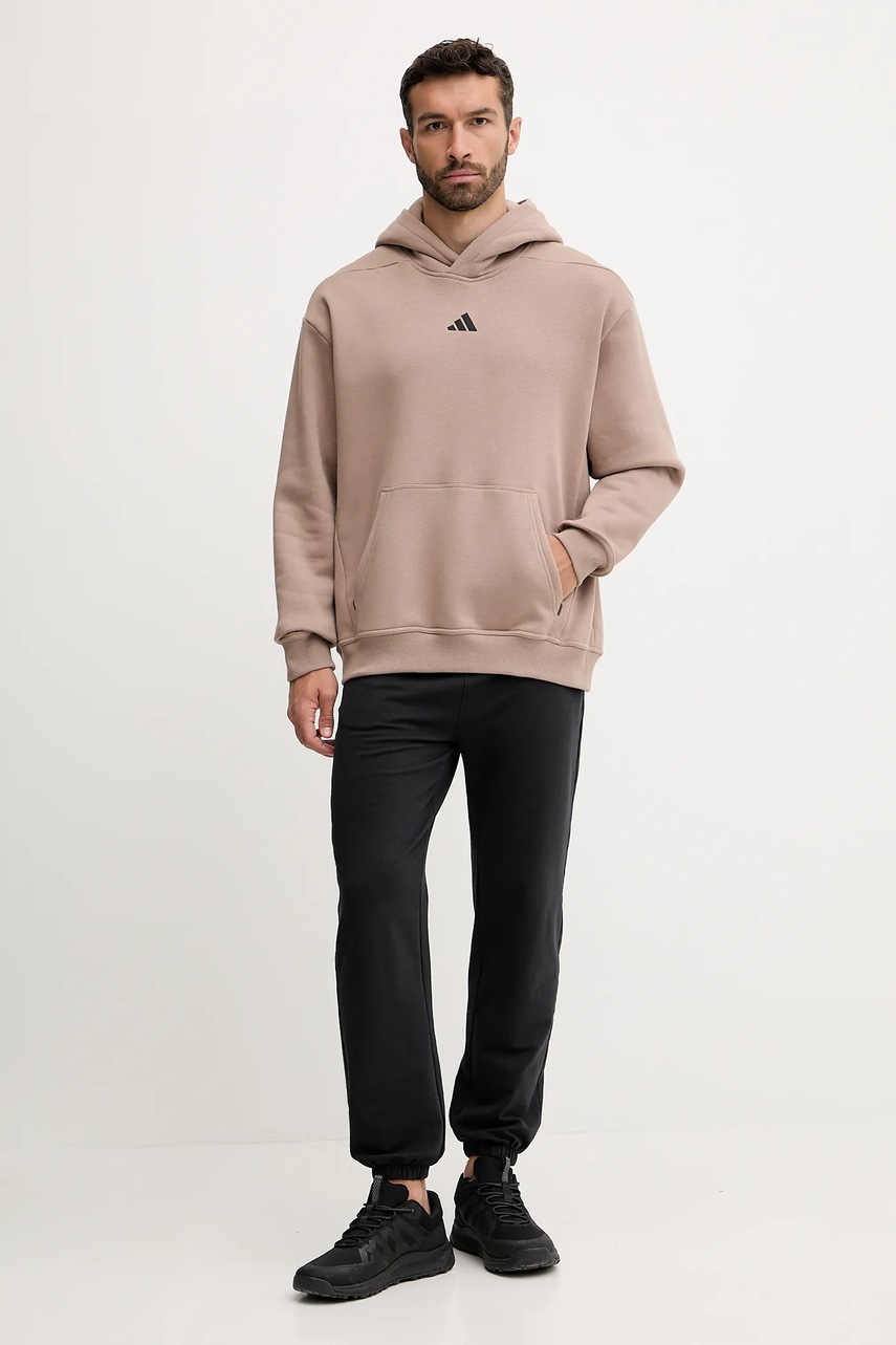 Кофта для тренинга adidas Performance POWER цвет коричневый с капюшоном однотонная JZ6250