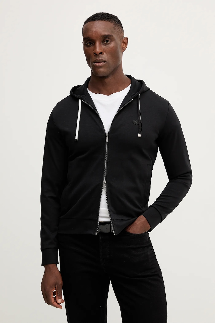 Levně Mikina Emporio Armani pánská, černá barva, s kapucí, hladká, 8N1MG0 1JBTZ
