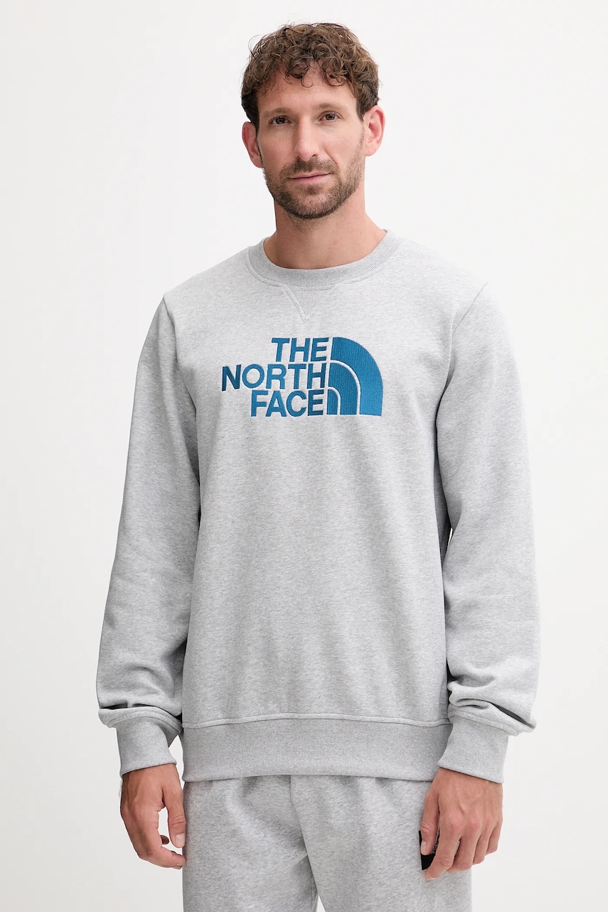 The North Face bluză Drew Peak culoarea gri, cu imprimeu, NF0A89EKFAO1