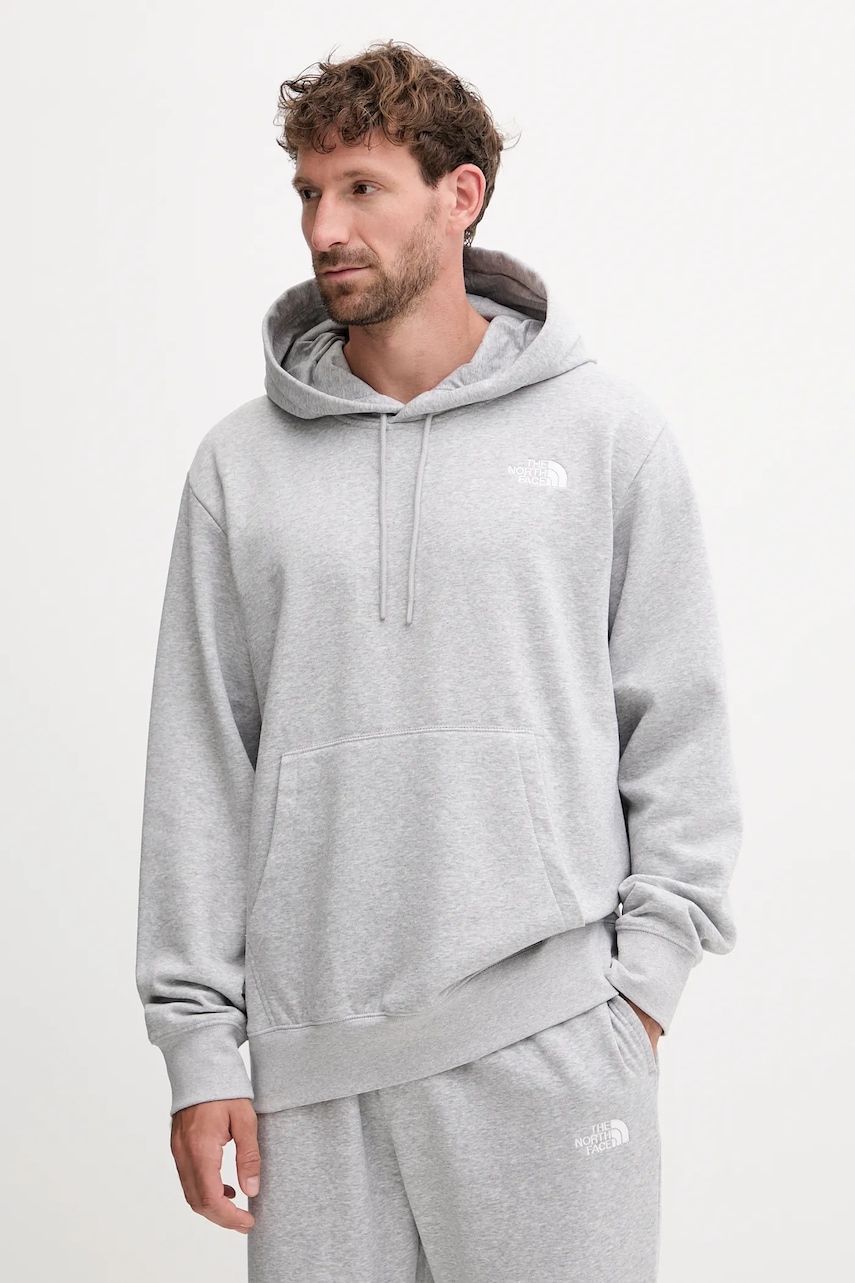 The North Face bluză Essential culoarea gri, cu glugă, melanj, NF0A89ESDYX1