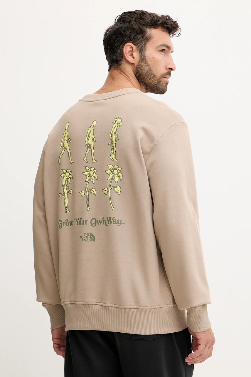 The North Face hanorac de bumbac Connect Relaxed culoarea maro, cu imprimeu, NF0A8E3ZBOX1