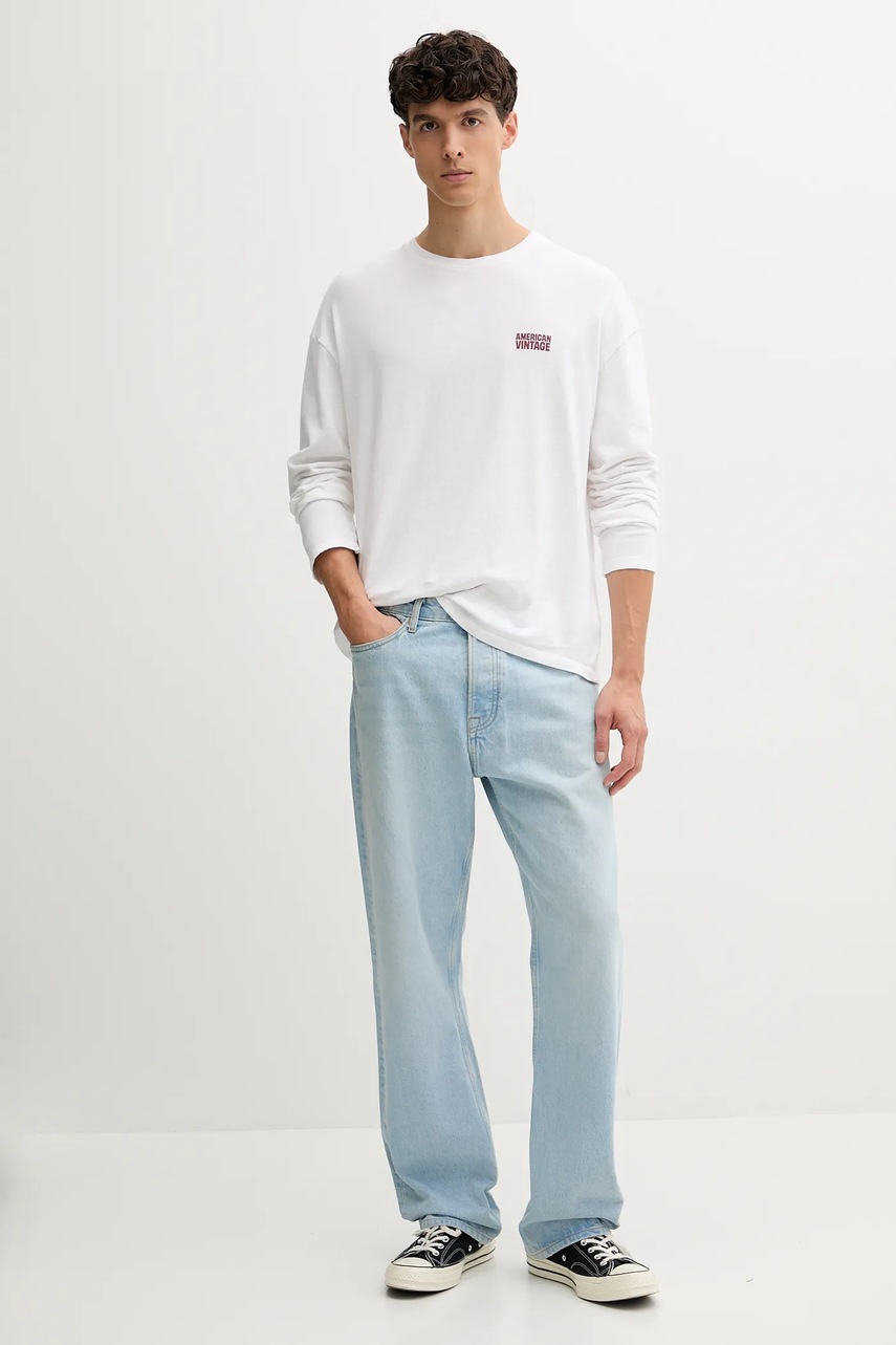 Хлопковый лонгслив American Vintage цвет белый с принтом MYKO02B
