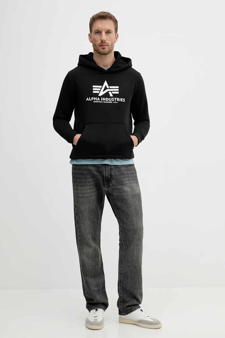 Кофта Alpha Industries цвет чёрный с капюшоном с принтом 146343.423