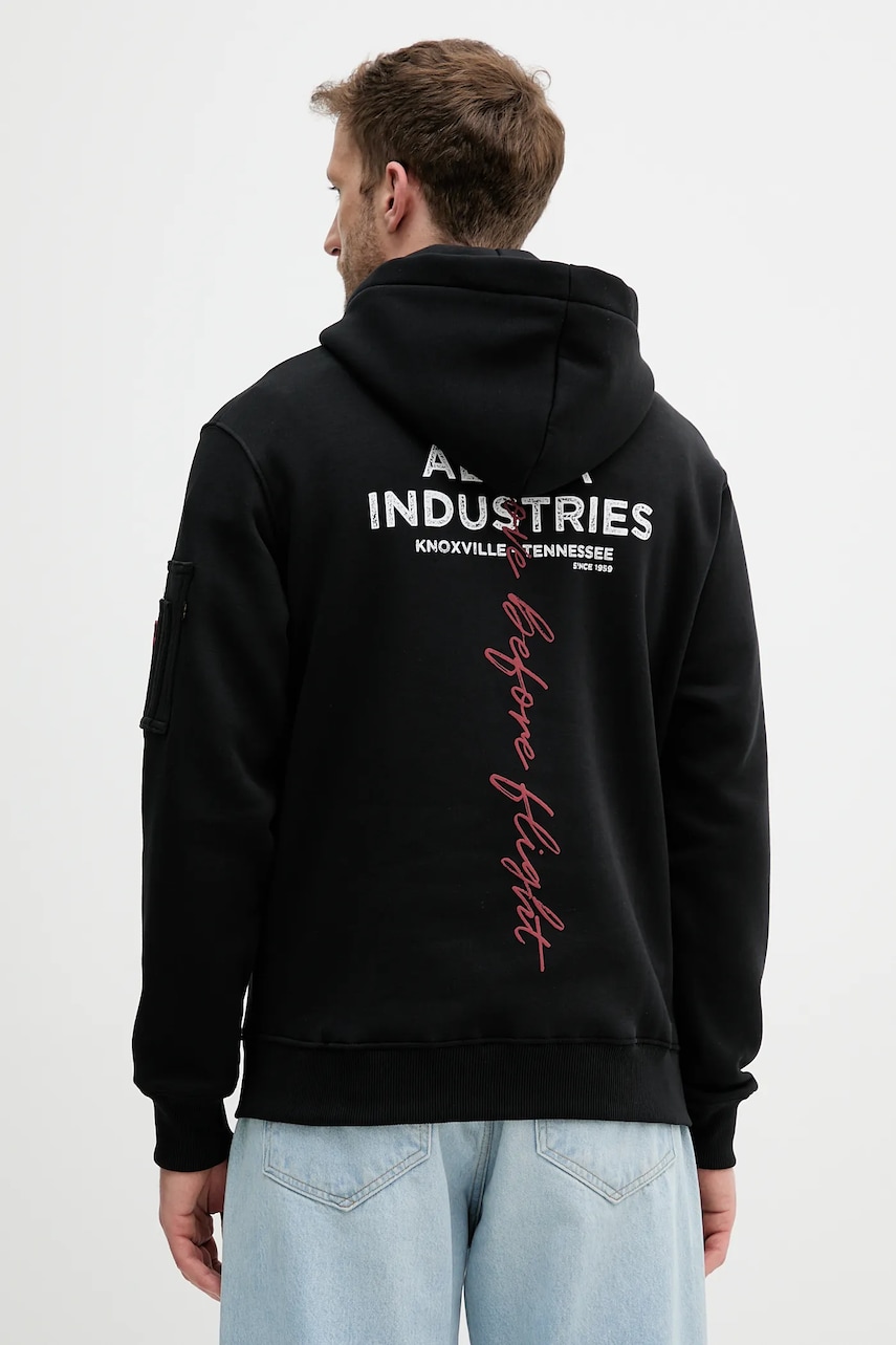 Alpha Industries bluză culoarea negru, cu glugă, cu imprimeu, 148341.03