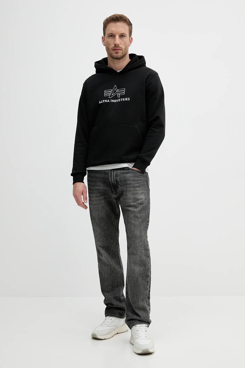 Кофта Alpha Industries цвет чёрный с капюшоном с аппликацией 148346.373